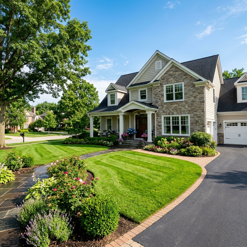 Perfectly manicured bright green lawn